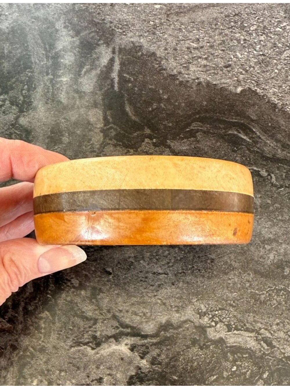 Wood Bangle Bracelet 275 Inch Organic Modern Two Tone Artisan Jewelry - Picture 7 of 12